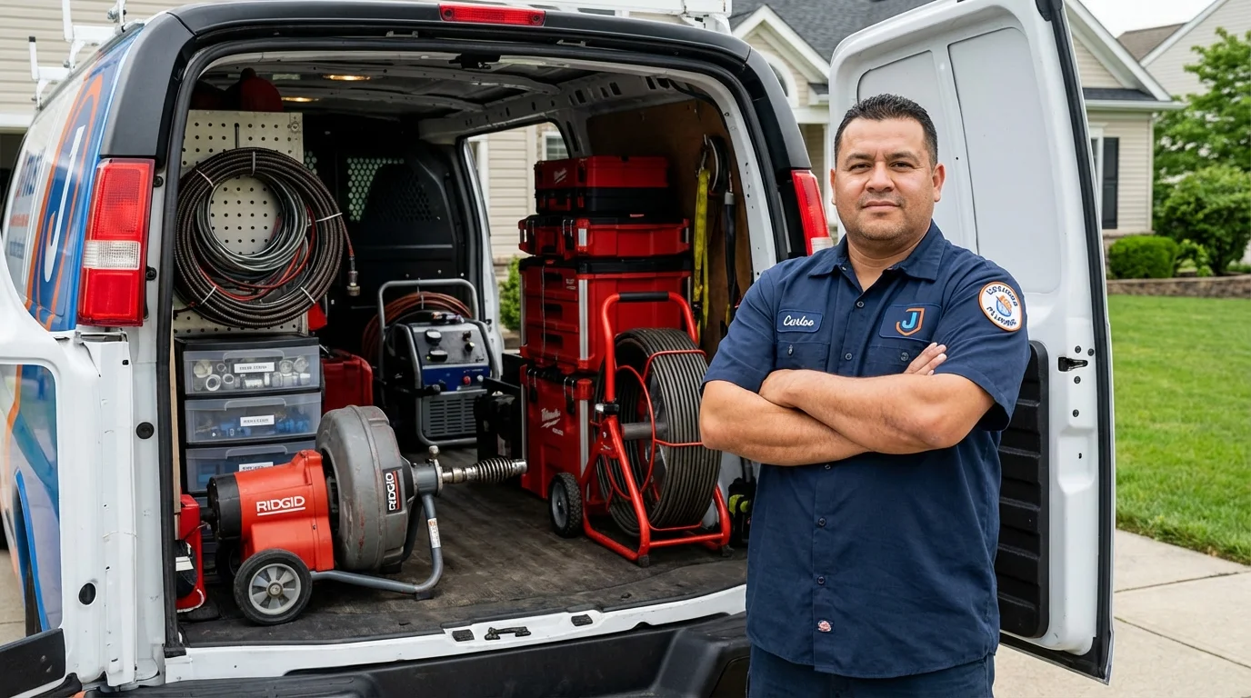 Professional drain cleaning equipment and Johns Plumbing LLC plumber in Chadwicks