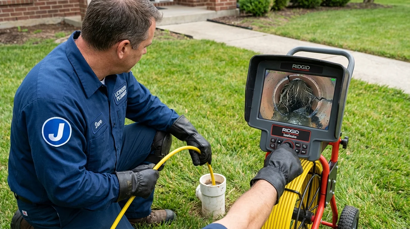 Sewer camera inspection being performed by Johns Plumbing LLC in Chadwicks