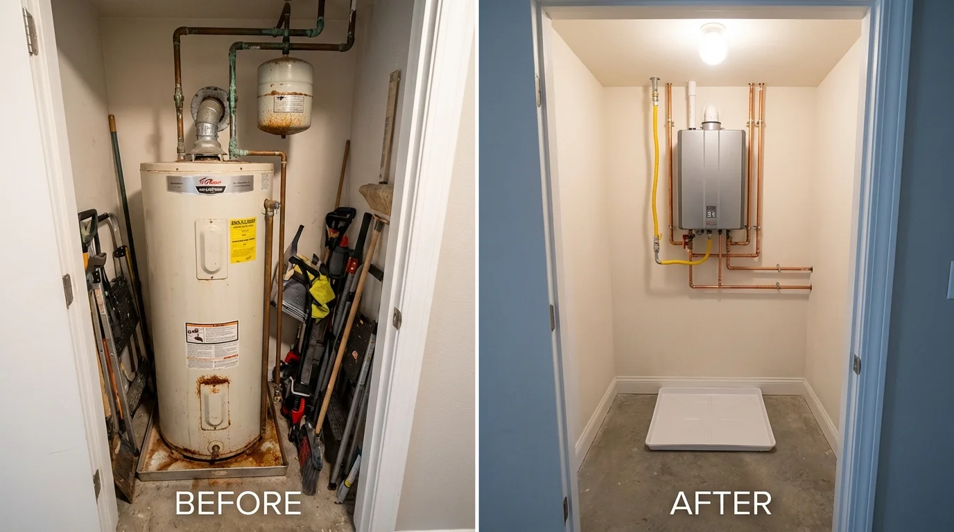 Tank water heater versus wall-mounted tankless unit comparison for Chadwicks, NY homeowners
