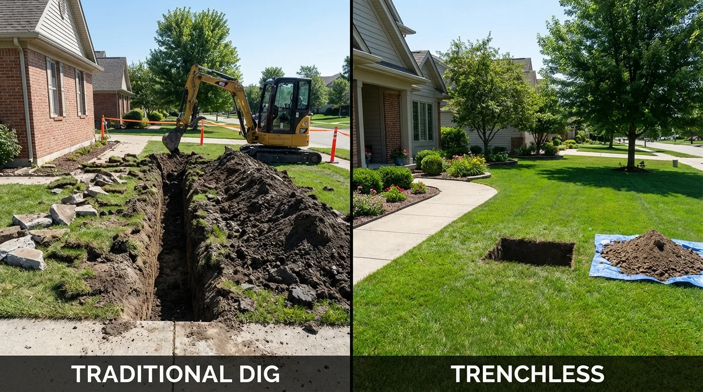 Trenchless sewer repair with minimal yard damage versus traditional excavation in Chadwicks, NY
